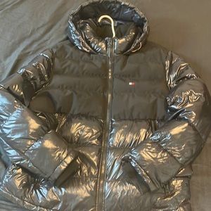 Mens XXL Tommy Hilfiger Matte Black on vinyl Black Bomber jacket